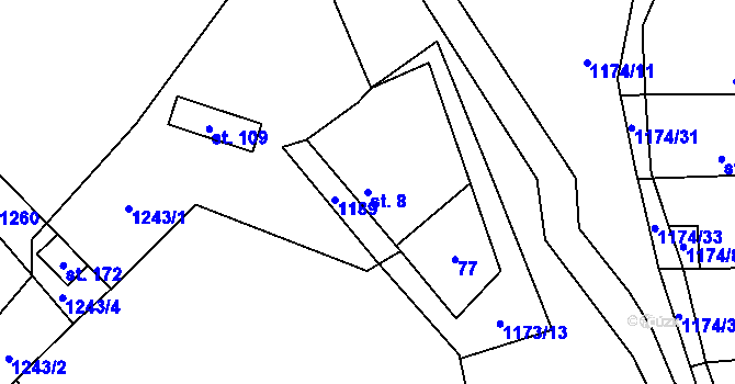 Parcela st. 8 v KÚ Nučice, Katastrální mapa