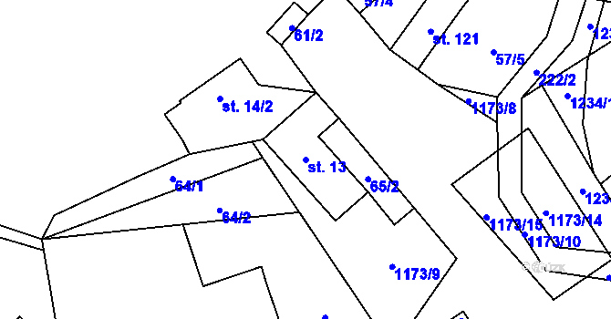 Parcela st. 13 v KÚ Nučice, Katastrální mapa