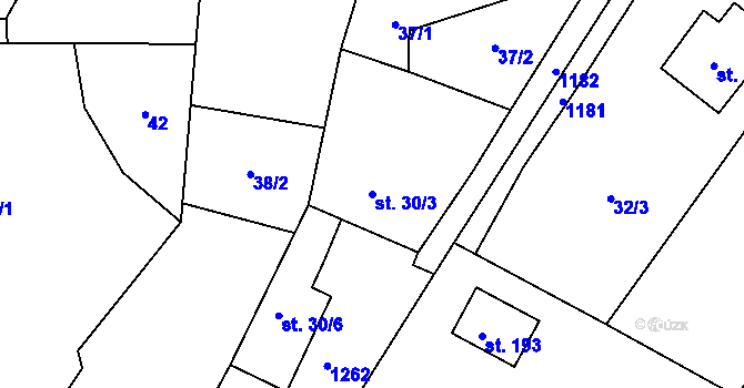 Parcela st. 30/3 v KÚ Nučice, Katastrální mapa