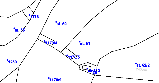 Parcela st. 51 v KÚ Nučice, Katastrální mapa