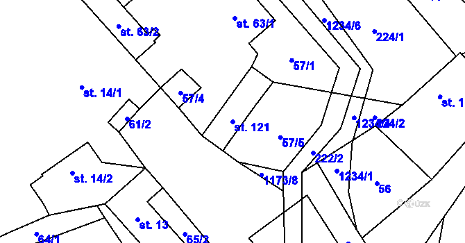 Parcela st. 121 v KÚ Nučice, Katastrální mapa