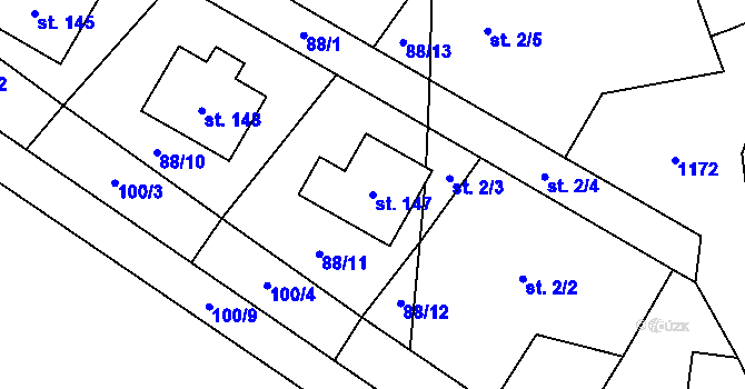 Parcela st. 147 v KÚ Nučice, Katastrální mapa