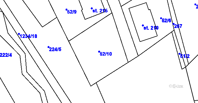 Parcela st. 52/10 v KÚ Nučice, Katastrální mapa