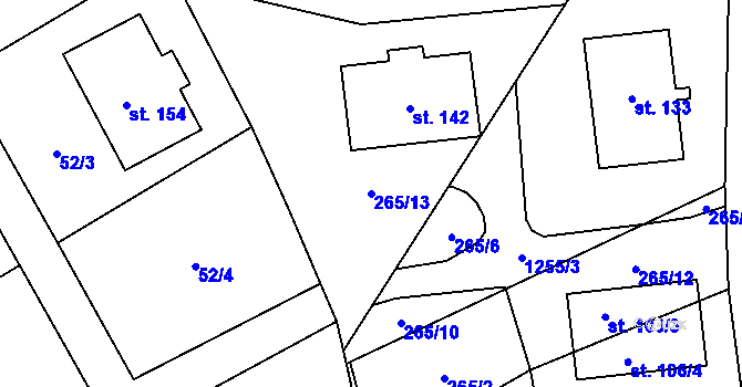 Parcela st. 265/13 v KÚ Nučice, Katastrální mapa