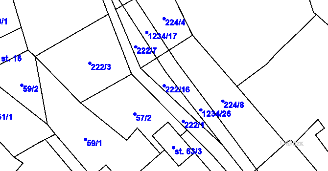 Parcela st. 222/16 v KÚ Nučice, Katastrální mapa