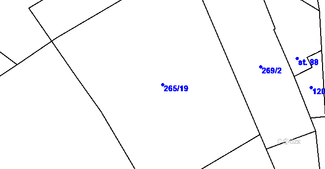 Parcela st. 265/19 v KÚ Nučice, Katastrální mapa