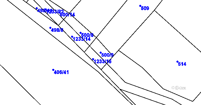 Parcela st. 500/9 v KÚ Nučice, Katastrální mapa