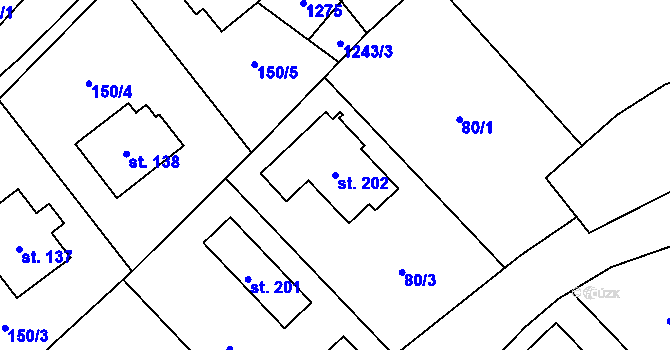 Parcela st. 202 v KÚ Nučice, Katastrální mapa