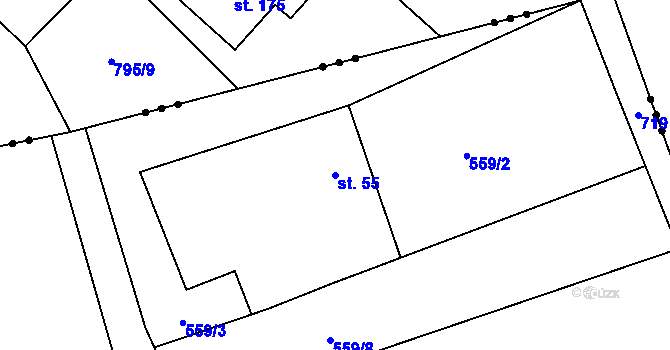 Parcela st. 55 v KÚ Oplany, Katastrální mapa