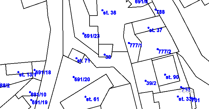 Parcela st. 38 v KÚ Oplany, Katastrální mapa