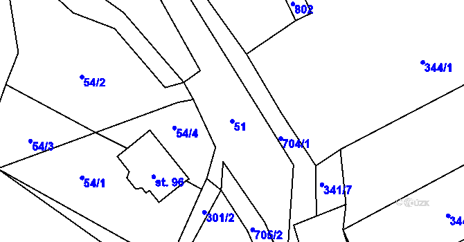 Parcela st. 51 v KÚ Oplany, Katastrální mapa