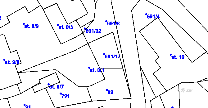 Parcela st. 691/17 v KÚ Oplany, Katastrální mapa