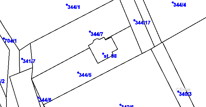 Parcela st. 98 v KÚ Oplany, Katastrální mapa