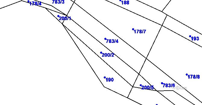 Parcela st. 200/2 v KÚ Oplany, Katastrální mapa