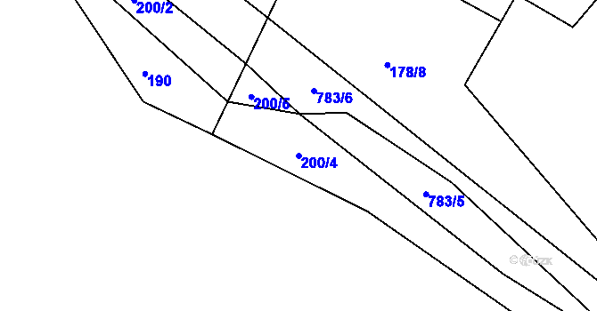Parcela st. 200/4 v KÚ Oplany, Katastrální mapa