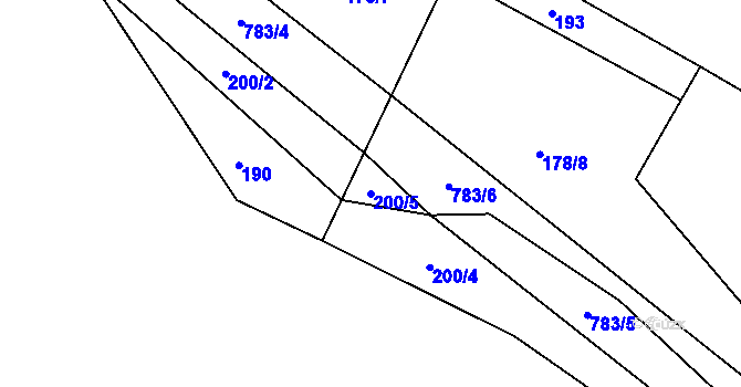 Parcela st. 200/5 v KÚ Oplany, Katastrální mapa
