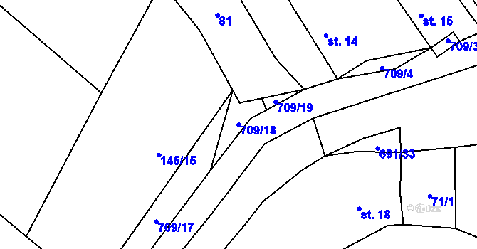 Parcela st. 709/18 v KÚ Oplany, Katastrální mapa
