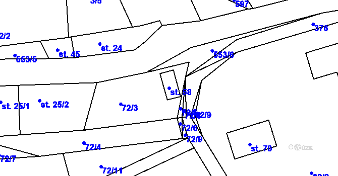 Parcela st. 58 v KÚ Prusice, Katastrální mapa