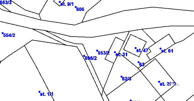 Parcela st. 553/2 v KÚ Prusice, Katastrální mapa