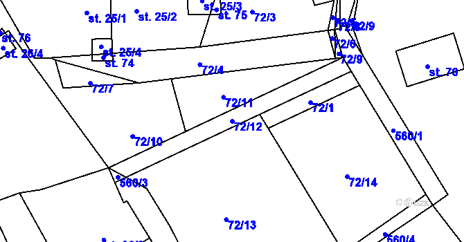 Parcela st. 72/12 v KÚ Prusice, Katastrální mapa