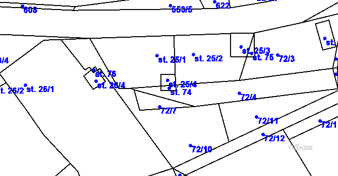 Parcela st. 74 v KÚ Prusice, Katastrální mapa