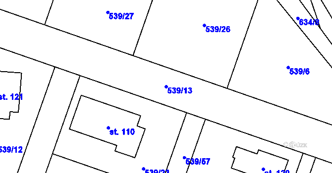 Parcela st. 539/13 v KÚ Výžerky, Katastrální mapa
