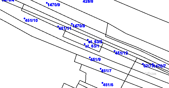 Parcela st. 63/1 v KÚ Nuzice, Katastrální mapa