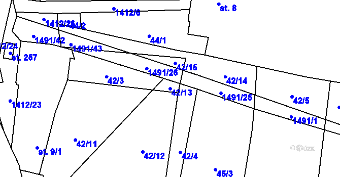 Parcela st. 42/13 v KÚ Nuzice, Katastrální mapa