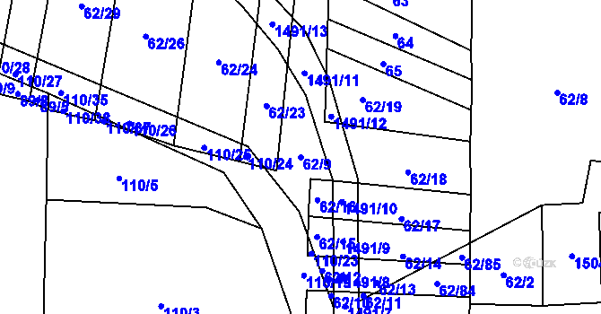 Parcela st. 62/9 v KÚ Nuzice, Katastrální mapa