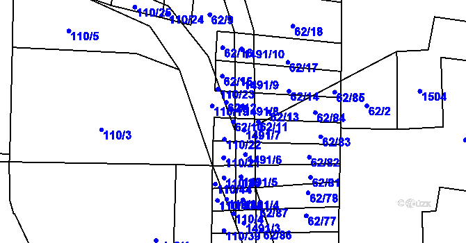 Parcela st. 62/10 v KÚ Nuzice, Katastrální mapa