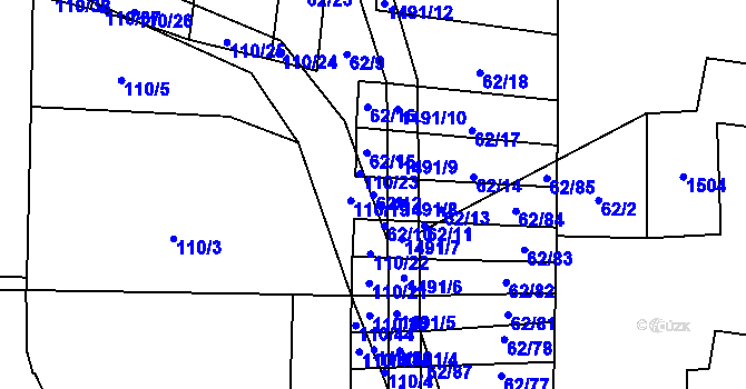 Parcela st. 62/12 v KÚ Nuzice, Katastrální mapa