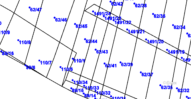 Parcela st. 62/43 v KÚ Nuzice, Katastrální mapa