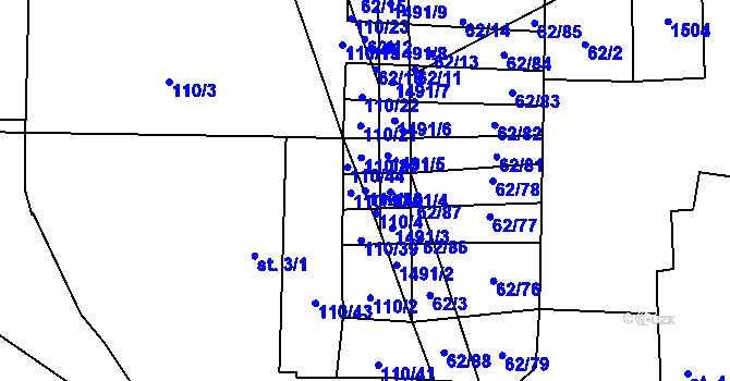 Parcela st. 110/36 v KÚ Nuzice, Katastrální mapa