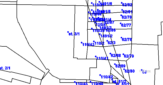 Parcela st. 110/43 v KÚ Nuzice, Katastrální mapa