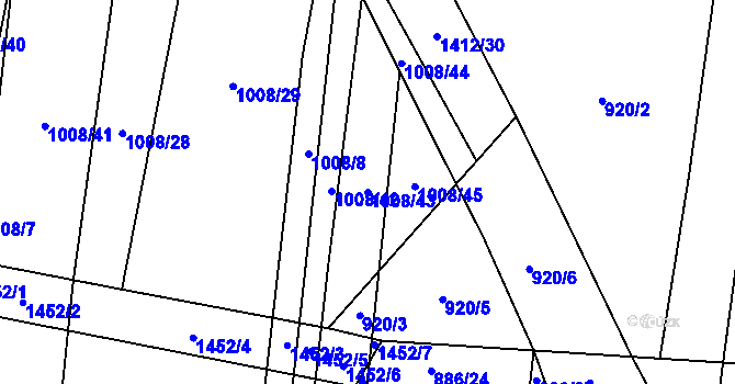 Parcela st. 1008/43 v KÚ Nuzice, Katastrální mapa