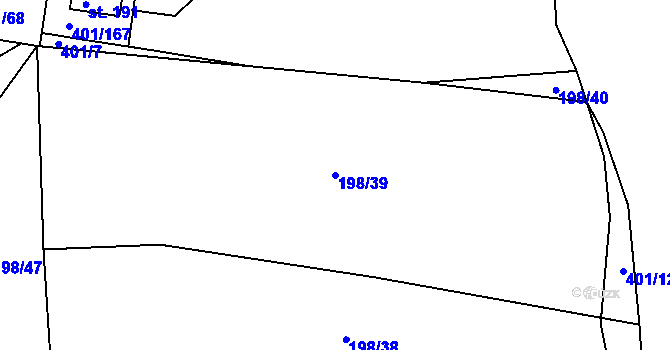 Parcela st. 198/39 v KÚ Nuzice, Katastrální mapa