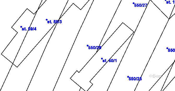 Parcela st. 550/28 v KÚ Nuzice, Katastrální mapa