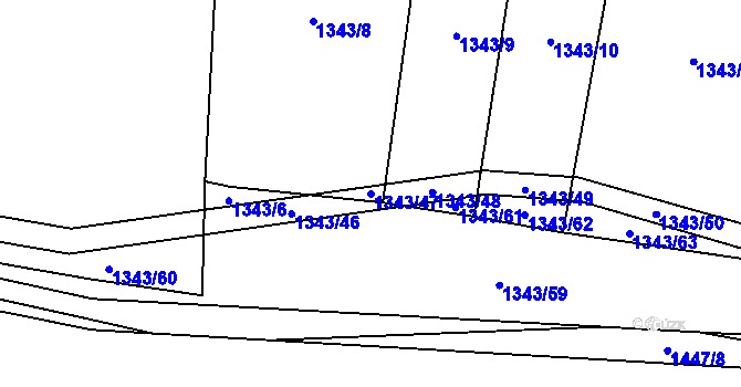 Parcela st. 1343/47 v KÚ Nuzice, Katastrální mapa