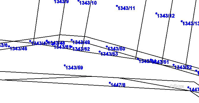 Parcela st. 1343/63 v KÚ Nuzice, Katastrální mapa