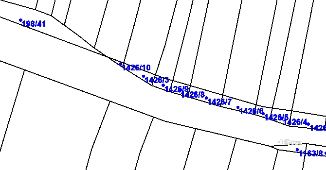 Parcela st. 1426/9 v KÚ Nuzice, Katastrální mapa
