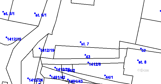 Parcela st. 7 v KÚ Nuzice, Katastrální mapa