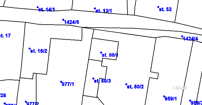 Parcela st. 50/1 v KÚ Nuzice, Katastrální mapa