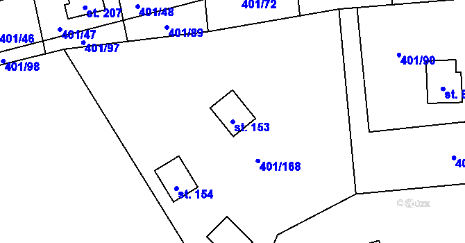 Parcela st. 153 v KÚ Nuzice, Katastrální mapa
