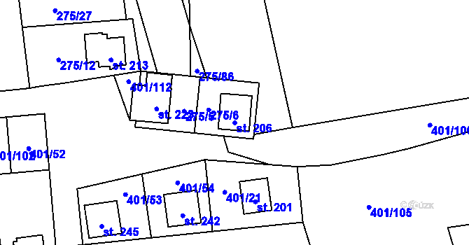 Parcela st. 206 v KÚ Nuzice, Katastrální mapa