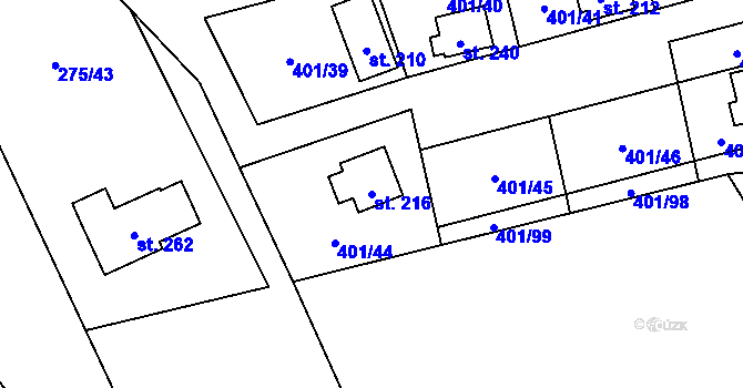 Parcela st. 216 v KÚ Nuzice, Katastrální mapa