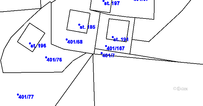 Parcela st. 401/7 v KÚ Nuzice, Katastrální mapa