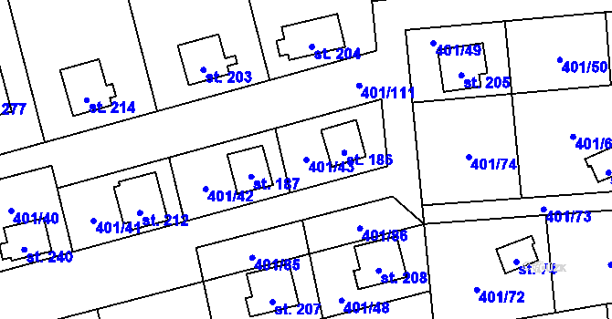 Parcela st. 401/43 v KÚ Nuzice, Katastrální mapa
