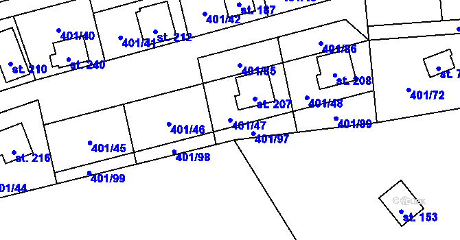 Parcela st. 401/47 v KÚ Nuzice, Katastrální mapa