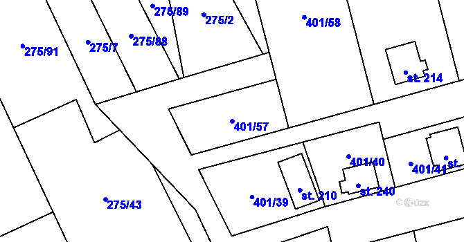 Parcela st. 401/57 v KÚ Nuzice, Katastrální mapa
