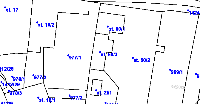 Parcela st. 50/3 v KÚ Nuzice, Katastrální mapa